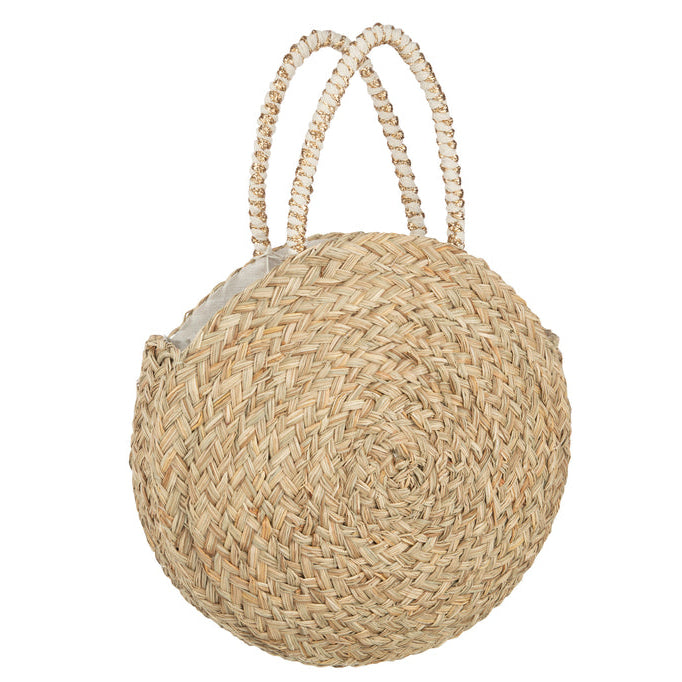 Strandtas Rond + Kwast Zeegras/Kant Nat/Wit - Tas - J-Line - livinglovely.nl