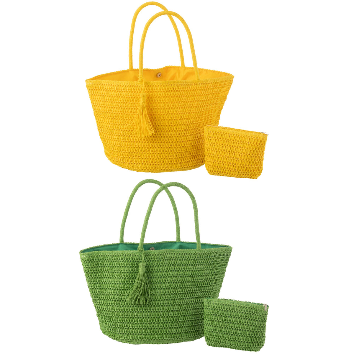 Strandtas + Tasje Groen/Geel Set van 2 J-Line
