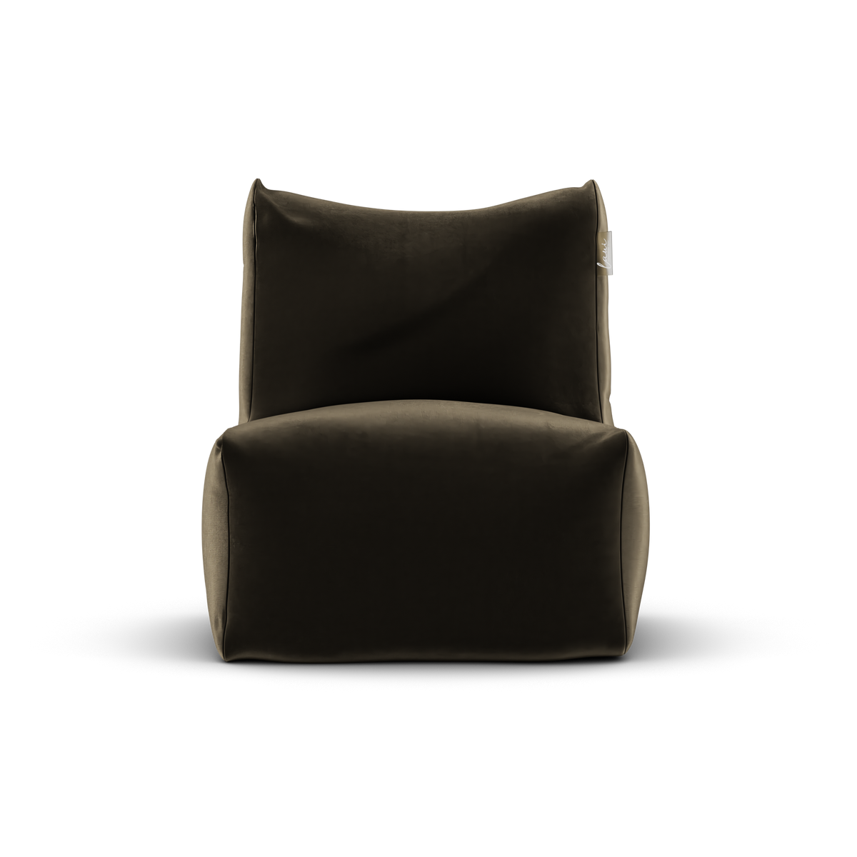 Taupe velvet Junior Lounge Seat van Laui Lounge van voren, met zitting van 68 bij 68 centimeter