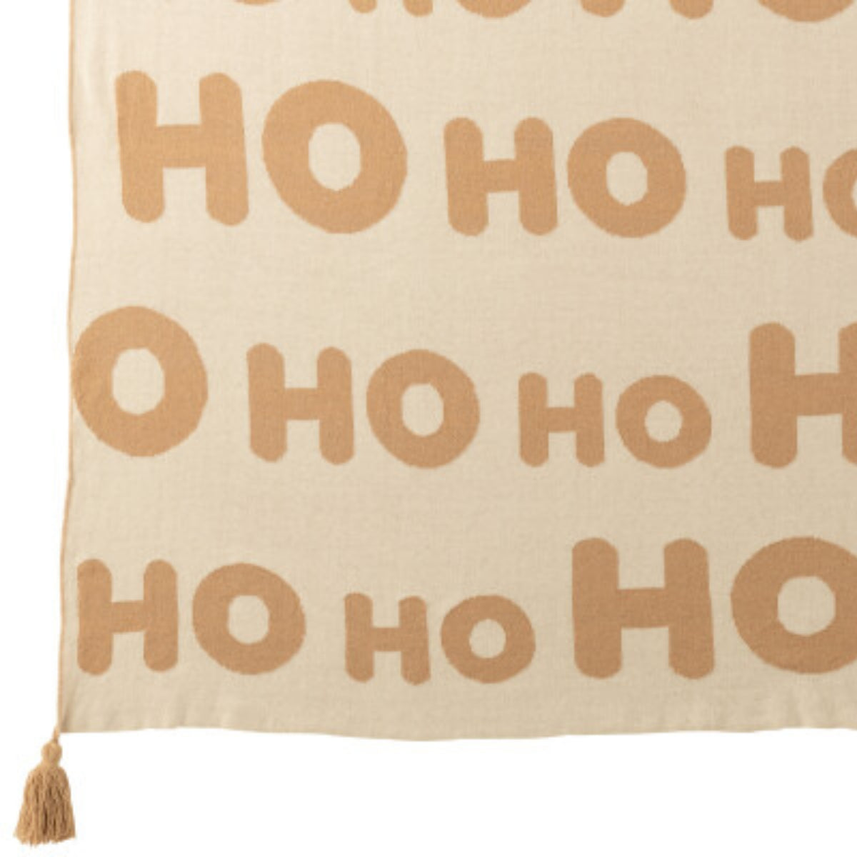 Kerstbundel Plaid &amp; Kerstkussens HoHoHo Beige/Wit J-Line