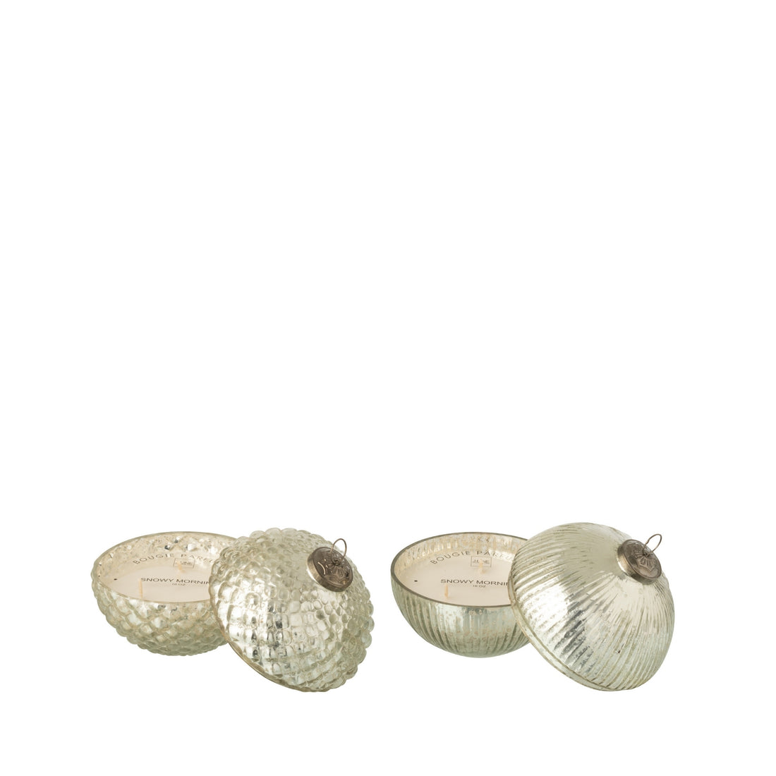 Geurkaars Kerstbal Glas Zilverkleurig Small J-Line Set van 2