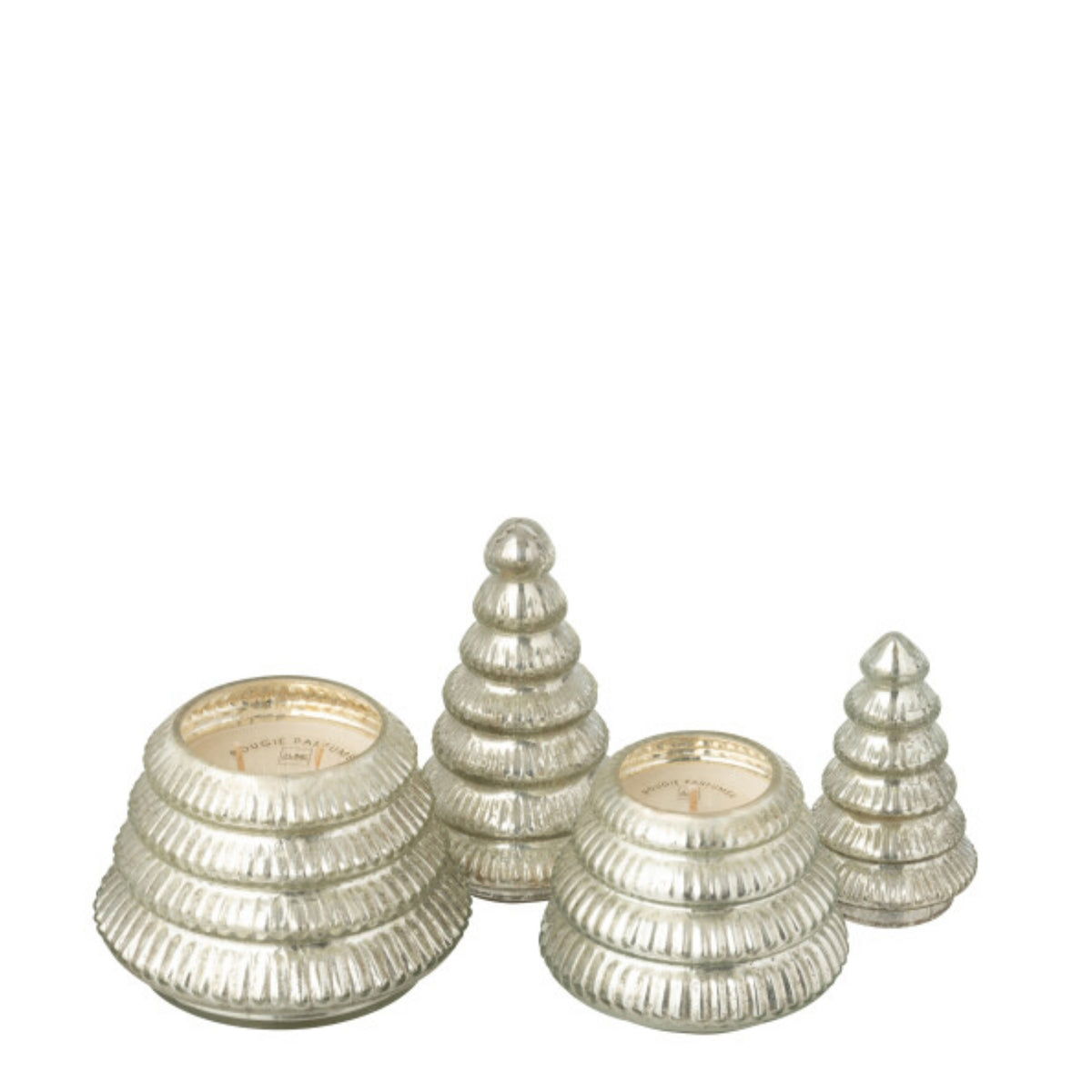 Geurkaars Kerstboom Glas Zilver J-Line Set van 2