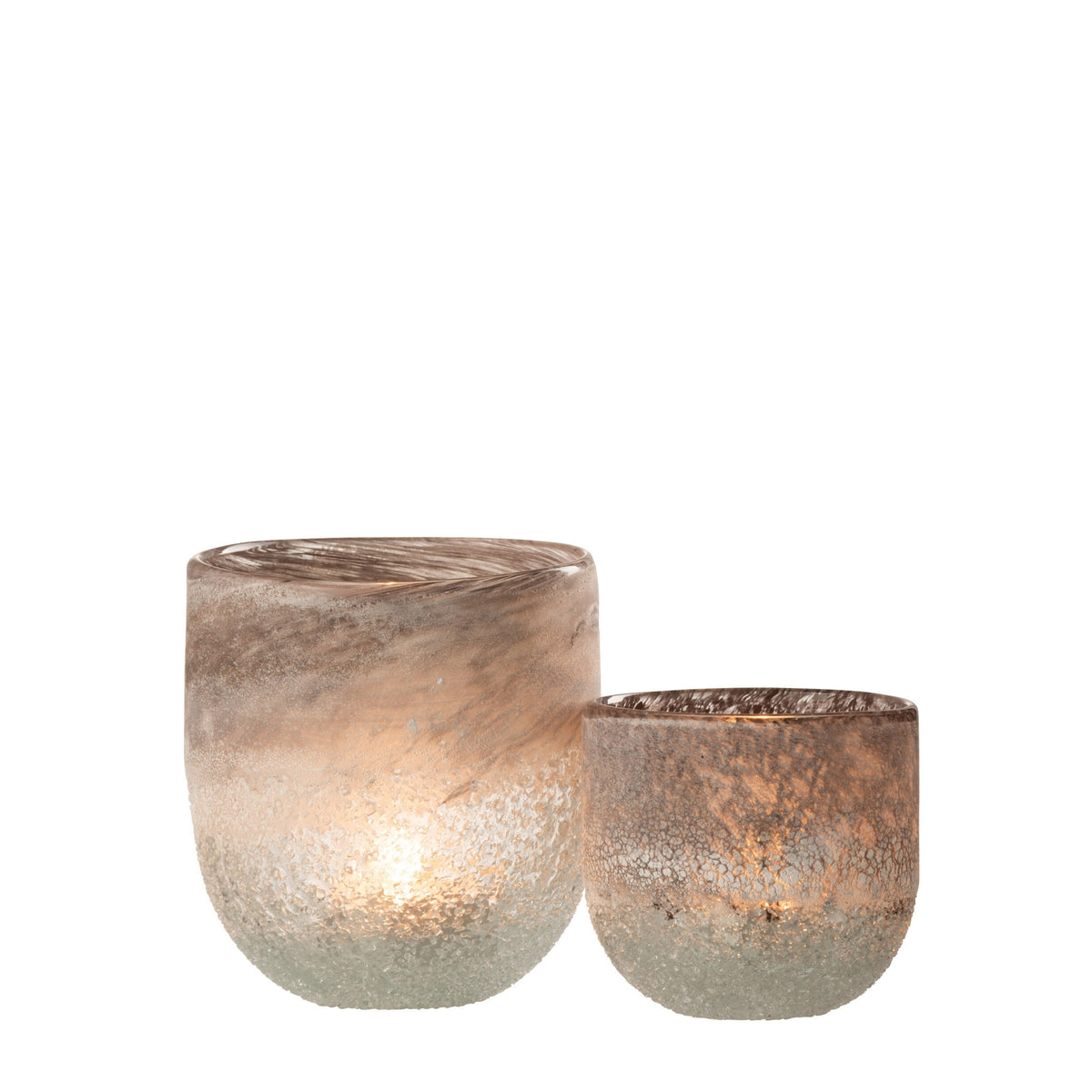 Set Theelichthouder &amp; Windlicht Scavo Glas Grijs J-Line