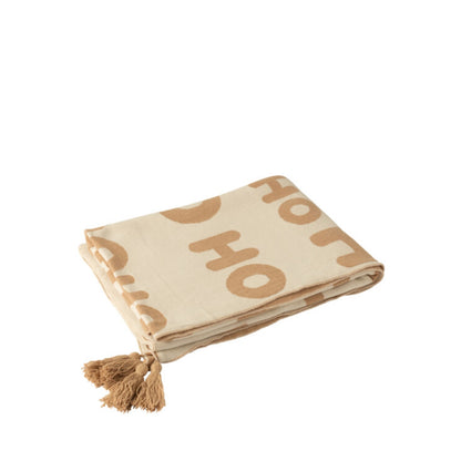 Kerstbundel Plaid &amp; Kerstkussens HoHoHo Beige/Wit J-Line