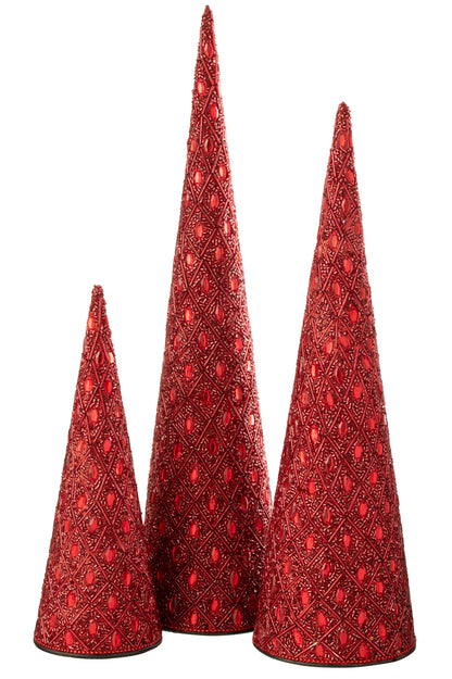 Kegel Ijzer/Kralen Kerstrood Set van 3 J-Line