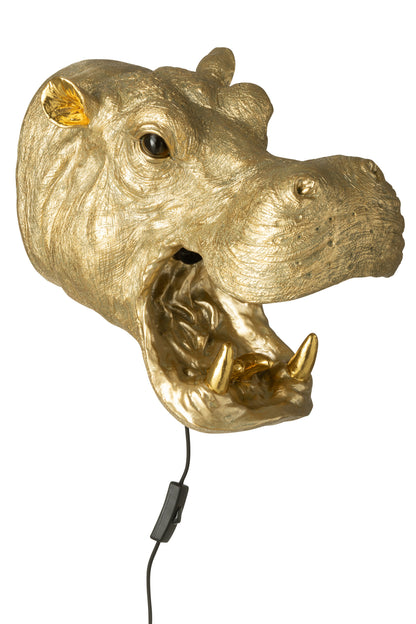 Wandlamp Nijlpaard Kop Hars Goudkleurig J-Line