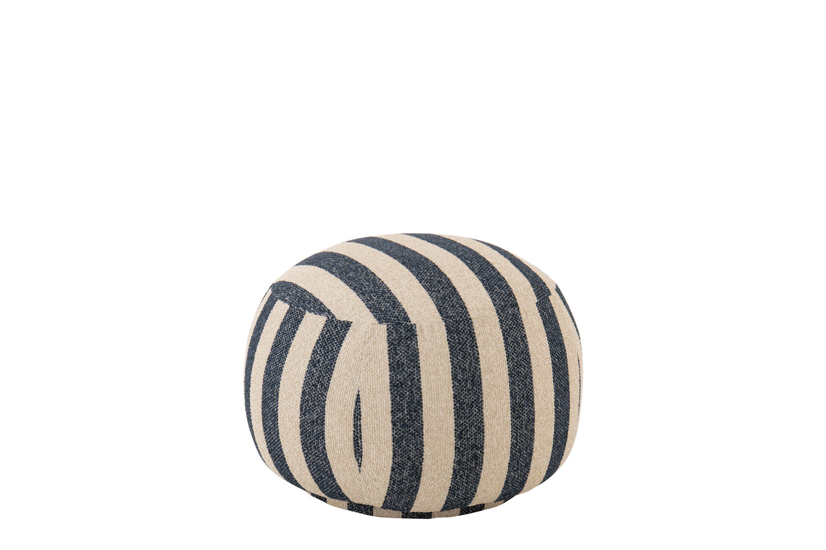 Loungestoel met Poef Gestreepte Stof Blauw/Gebroken Wit J-Line