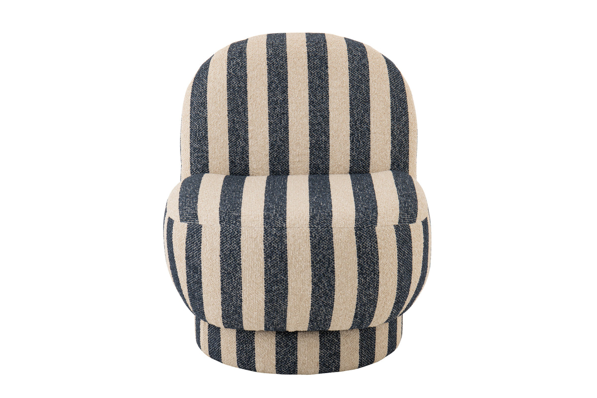 Loungestoel met Poef Gestreepte Stof Blauw/Gebroken Wit J-Line