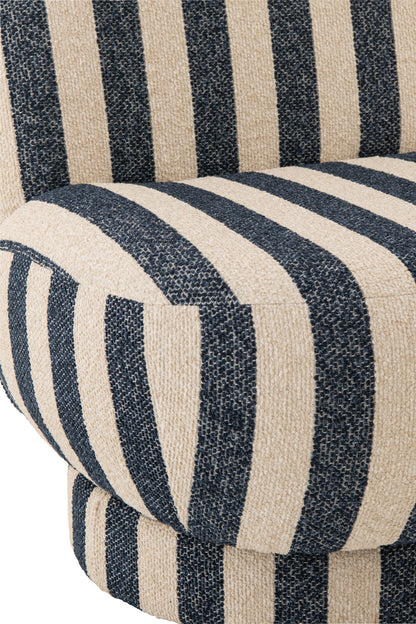 Loungestoel met Poef Gestreepte Stof Blauw/Gebroken Wit J-Line