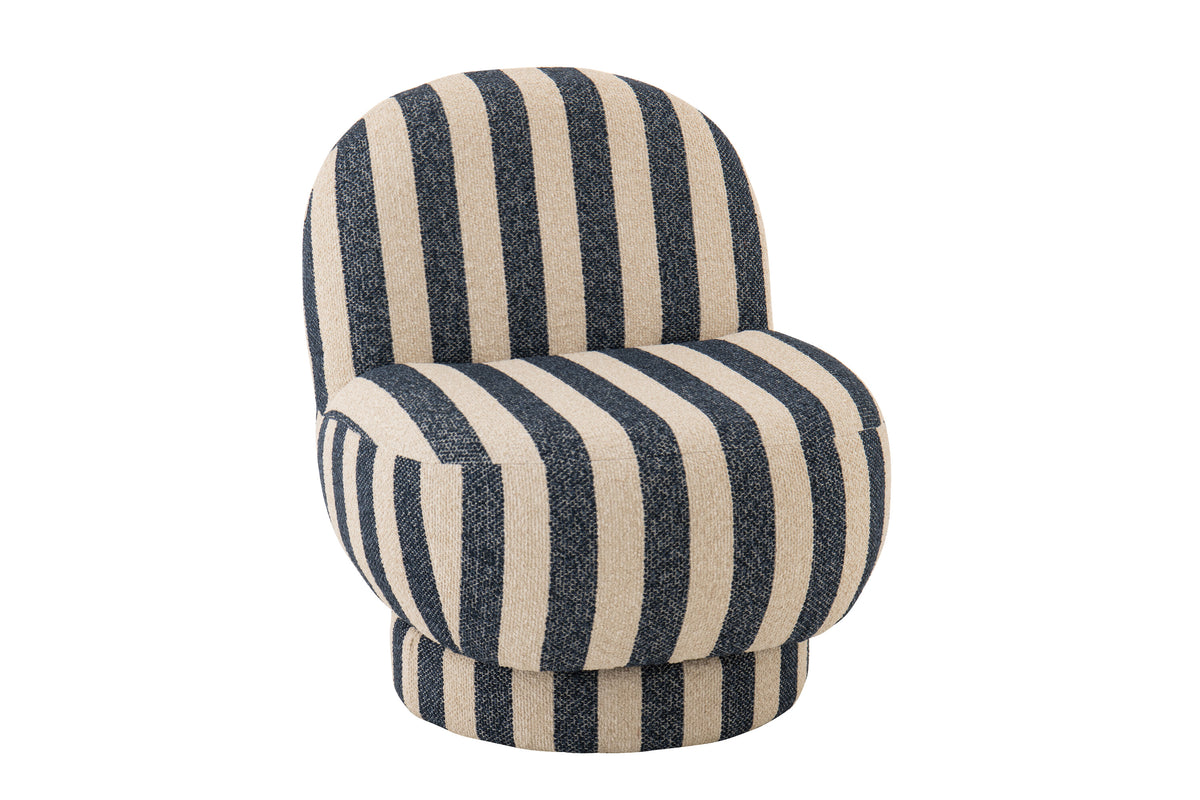 Loungestoel met Poef Gestreepte Stof Blauw/Gebroken Wit J-Line