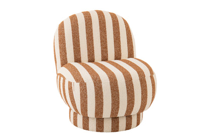 Loungestoel met Poef Gestreepte Stof Camel/Gebroken Wit J-Line