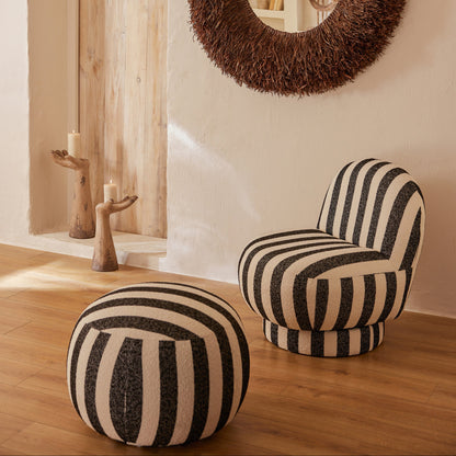 Lounge Chair Gestreepte Stof Zwart/Gebroken Wit J-Line