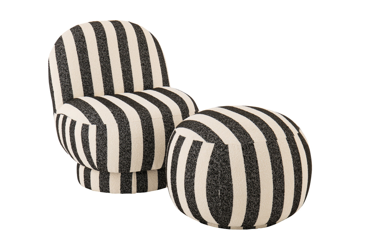 Lounge Chair Gestreepte Stof Zwart/Gebroken Wit J-Line