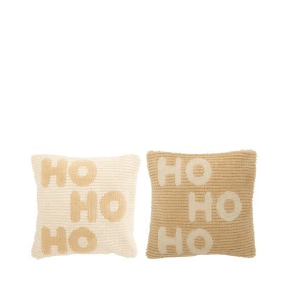 Kerstbundel Plaid &amp; Kerstkussens HoHoHo Beige/Wit J-Line