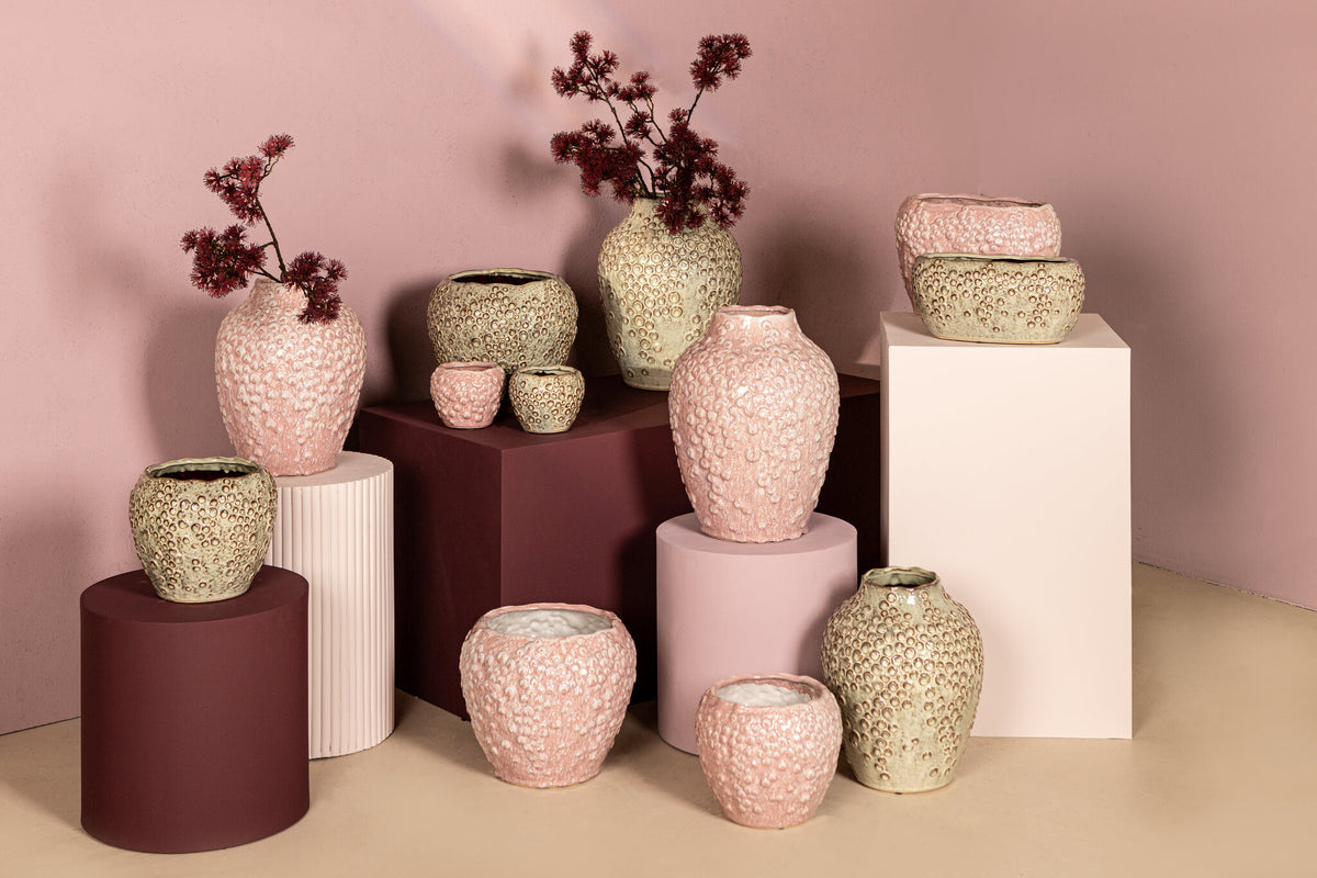 Avis PInk Ceramic Pot Oval Shaped Scales High 28x18x20.5cm PTMD