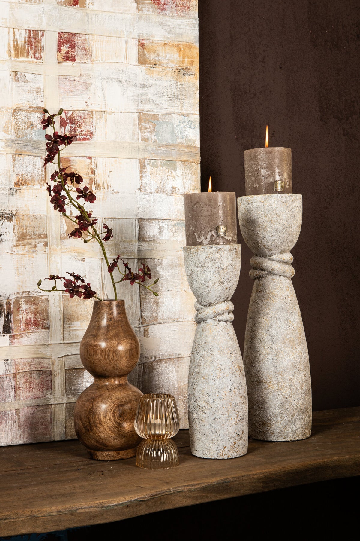Ornan Grey cement candle holder round detail L PTMD