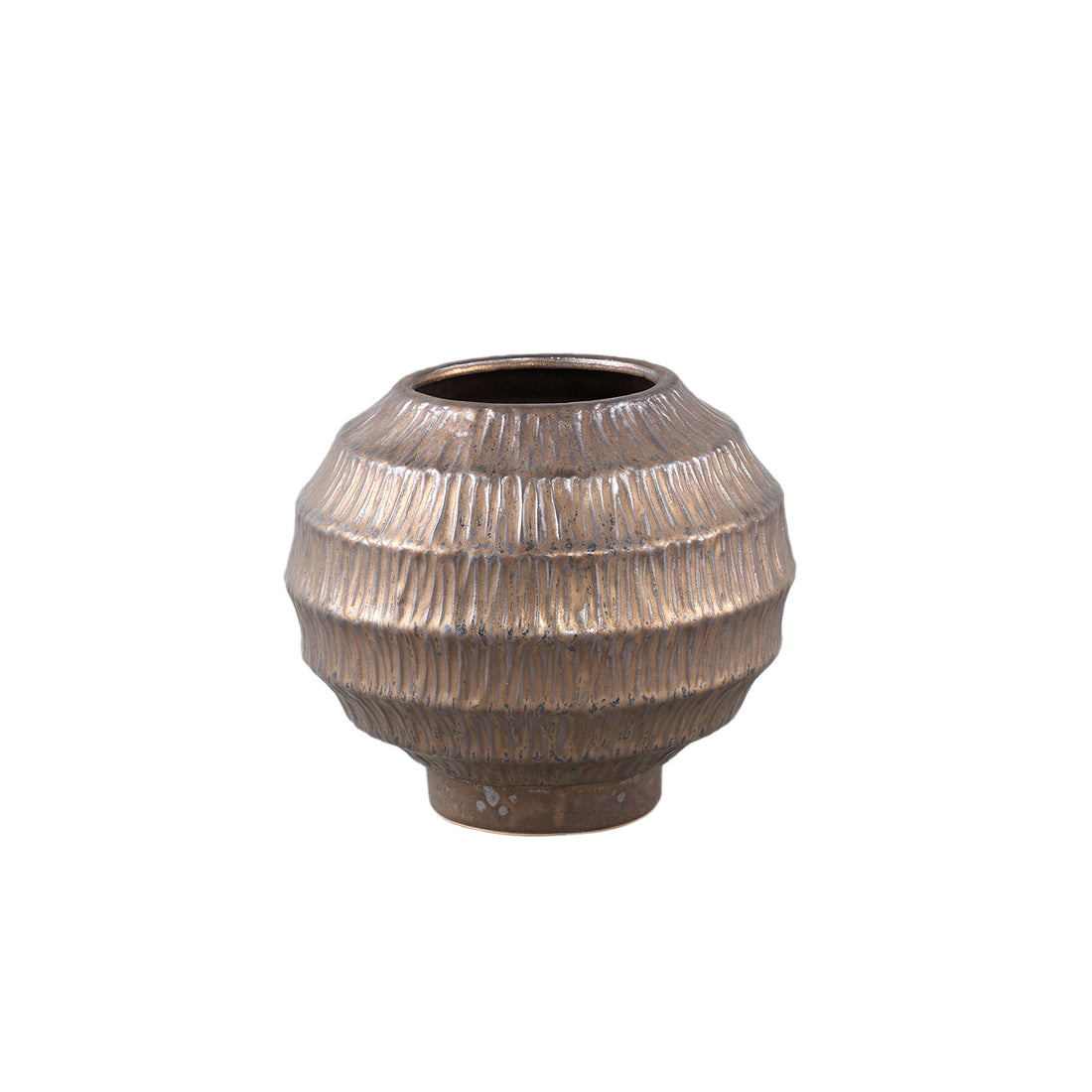 Cherith Pot Keramiek Rond Geribbeld Brons S Ø23,5xH21cm PTMD