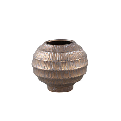 Cherith Pot Keramiek Rond Geribbeld Brons S Ø23,5xH21cm PTMD