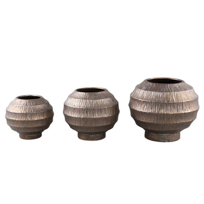 Cherith Pot Keramiek Rond Geribbeld Brons S Ø23,5xH21cm PTMD