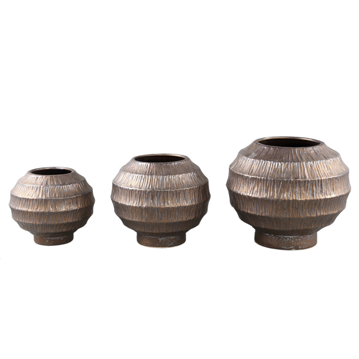 Cherith Bronze Round Ceramic Pot Ribbed M Dia28,5cmx26cm PTMD