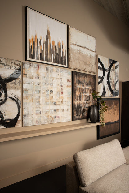 Asante Brown canvas painted wallpanel square frame PTMD