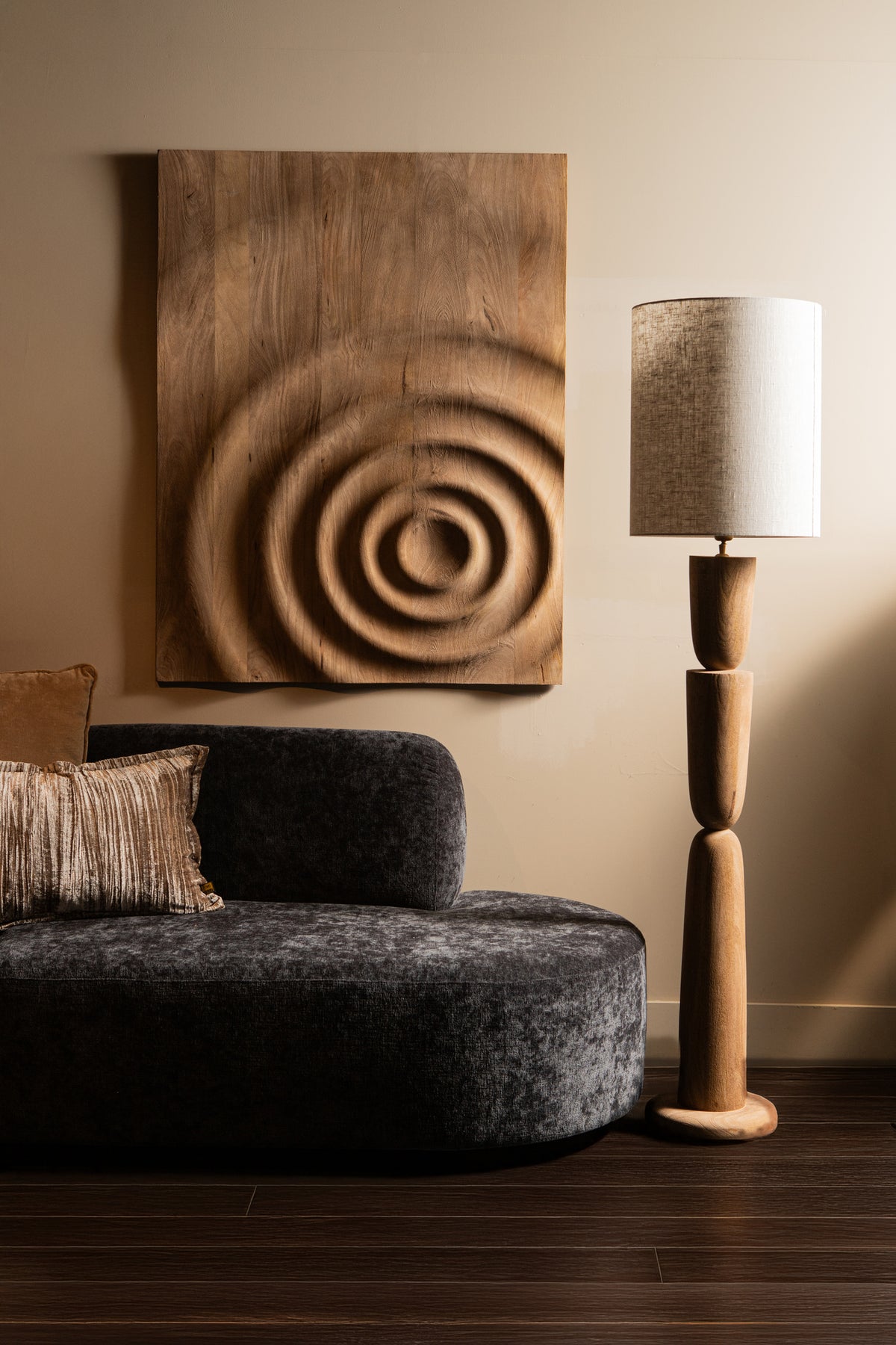 Lorinne Natural mango wood layered floor lamp base PTMD