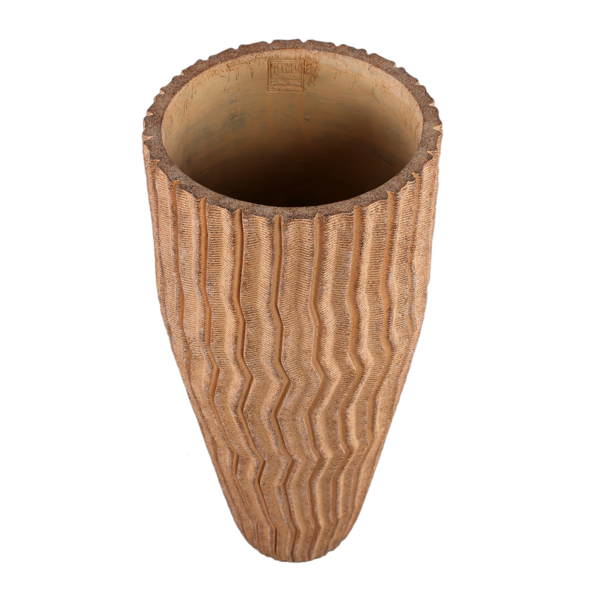 Bloempot Zanaya Hoog Geribbeld Cement Lichtbruin Large PTMD