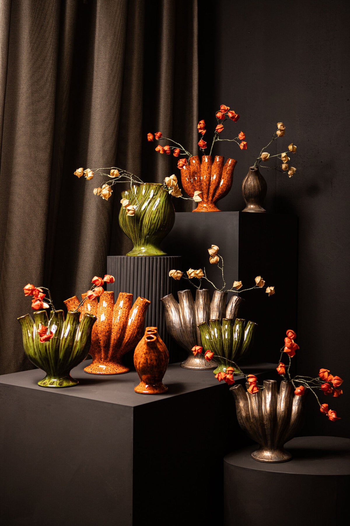 Gylian Bronze Tubes Shaped Ceramic Vase L 33x17.5x30cm PTMD