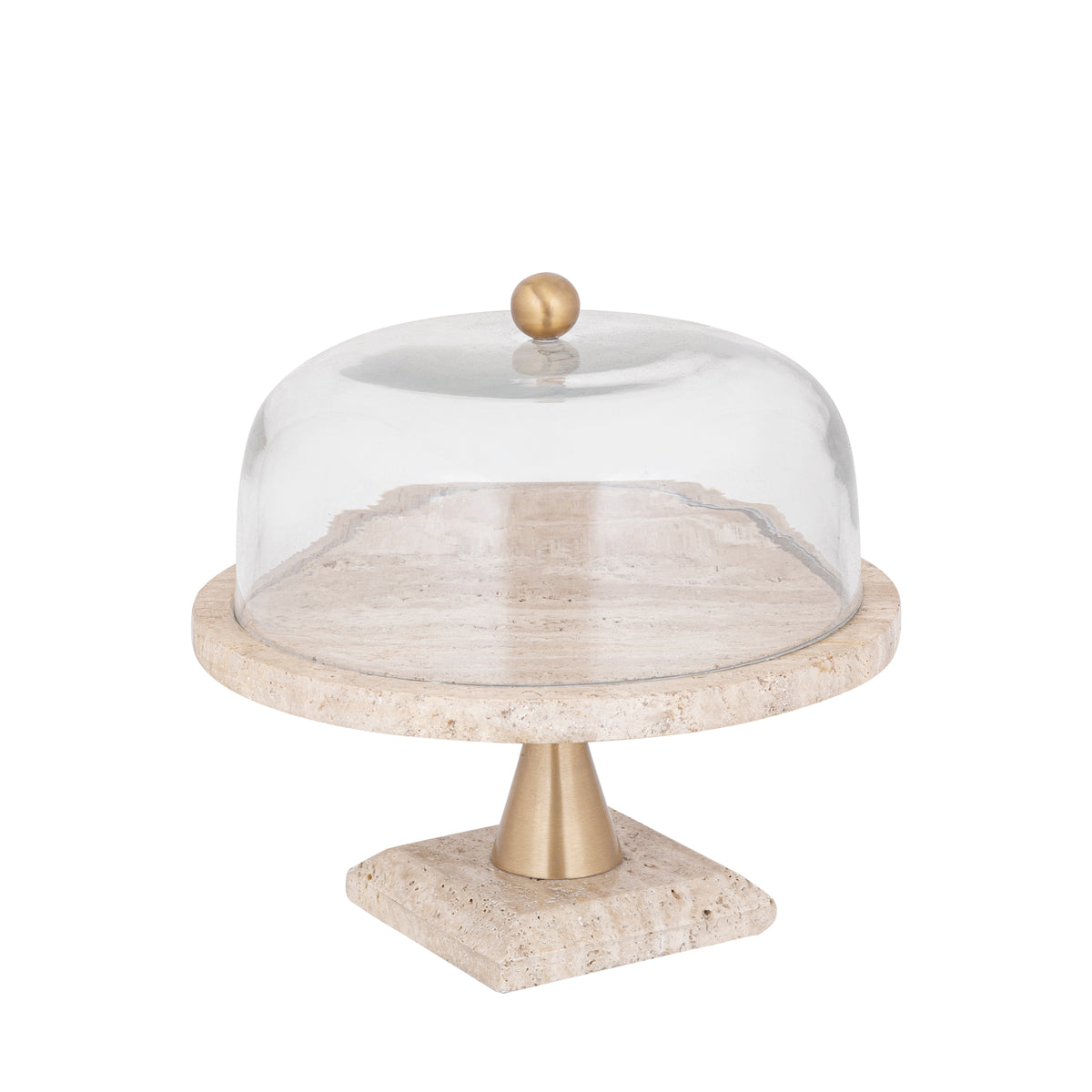 Taartplateau Lyron Naturel Travertine Rond Glas Bell Large PTMD