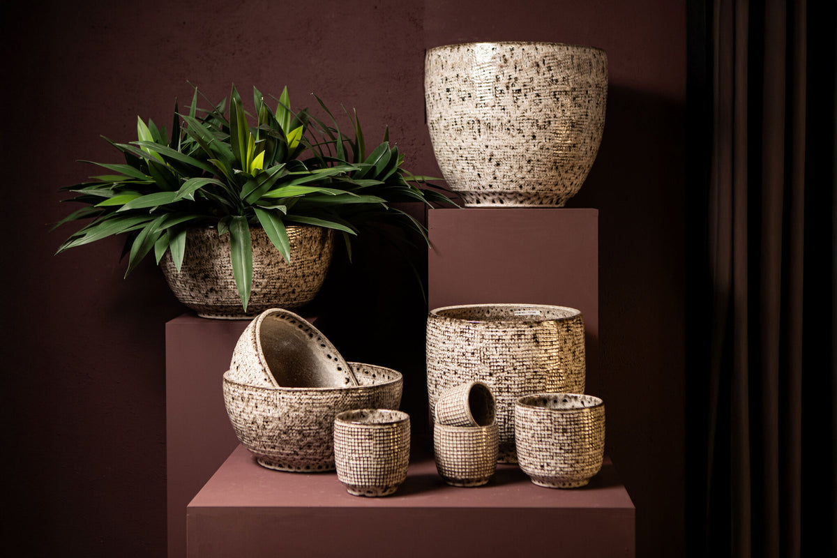 Elana White Round Ceramic Pot With Grey PatternXXL 50x50.5x44cm PTMD