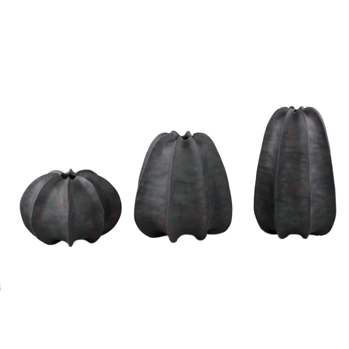 Grayson Black Ceramic Round Ribbed Vase Wide Dia34cmxH34cm PTMD