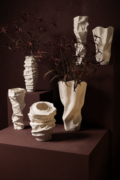 Aharon White Ceramic Irregular Shaped Vase Slim L 24x23x51cm PTMD