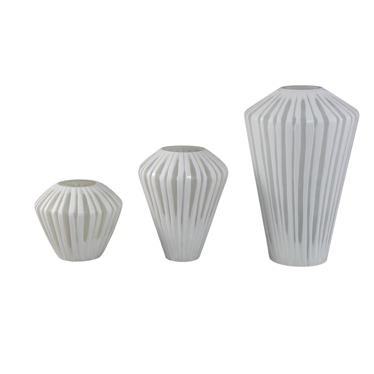 Ireka White Handcut Solid Glass Vase Angular Round Large PTMD