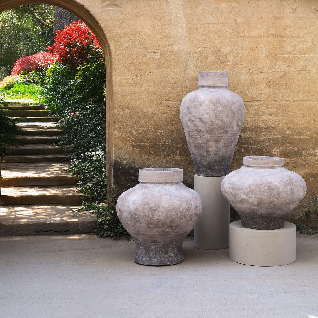 Grote Beige Bloempot Michle Fiber Cement Large PTMD