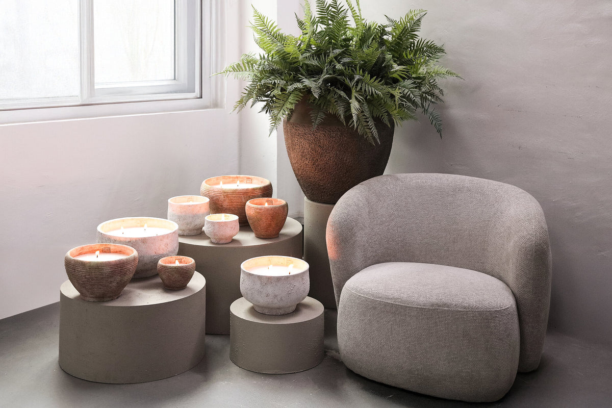 Outdoor Kaars Elora Bruin Cement Ribbel Extra Large PTMD