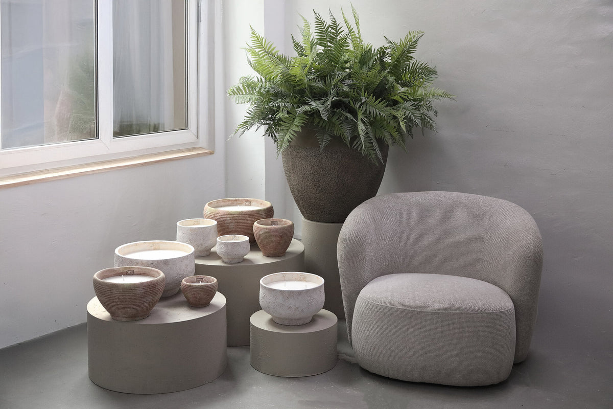 Outdoor Kaars Elora Bruin Cement Ribbel Large PTMD