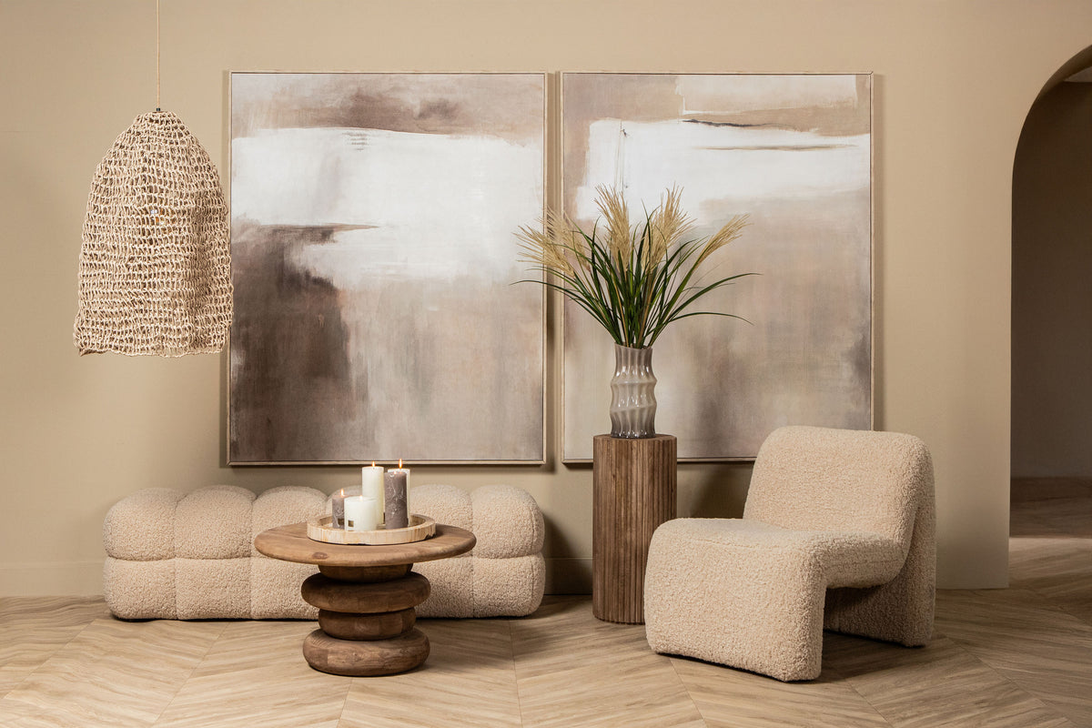 Abstract Wandpaneel Olger Beige Canvas Ingelijst PTMD