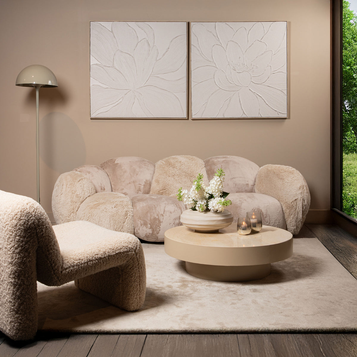 Wandpaneel Florise Crème ingelijst Canvas Bloem A PTMD