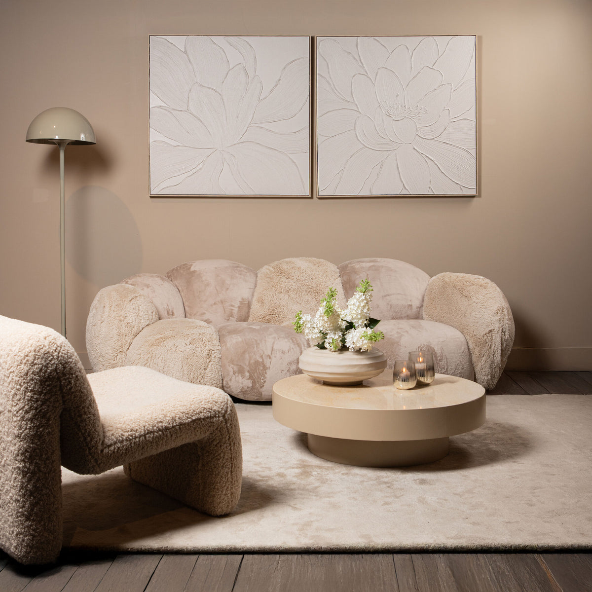 Wandpaneel Florise Crème ingelijst Canvas Bloem A PTMD