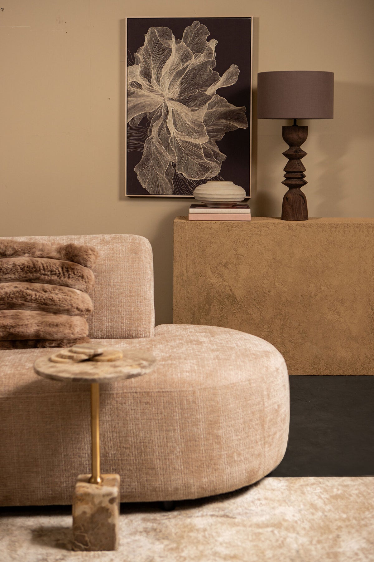 Wandpaneel Lorinde Canvas Bloem Light Brown PTMD