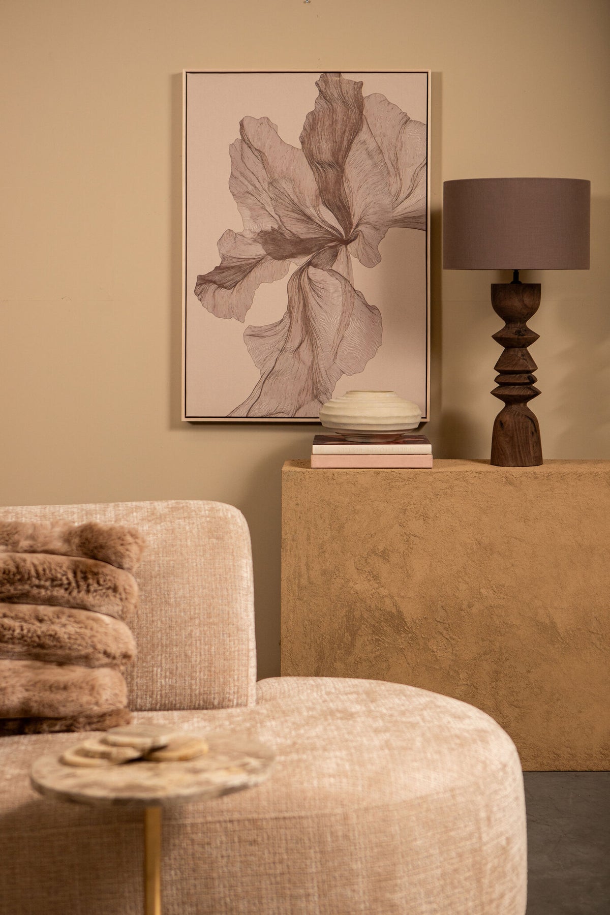 Wandpaneel Lorinde Canvas Bloem Light Brown PTMD