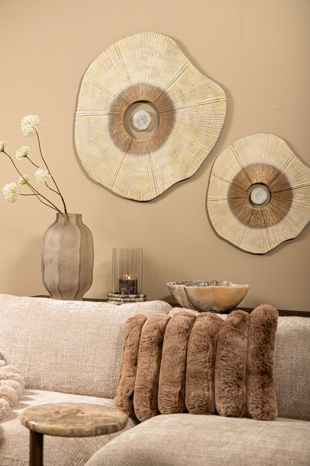 Wandpaneel Rella Beige Aluminium Center Stone Large PTMD