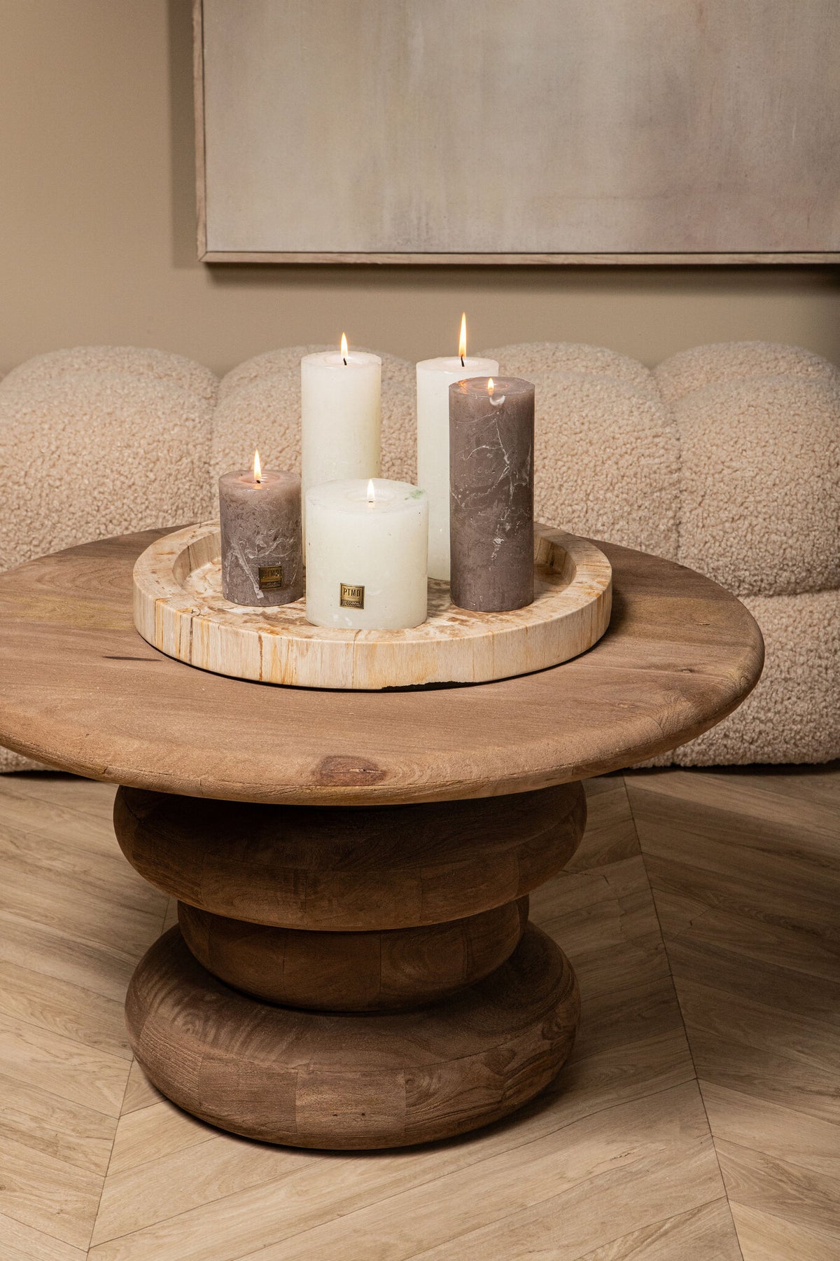 Salontafel Keven Naturel Mango Hout Ribbed Rond PTMD
