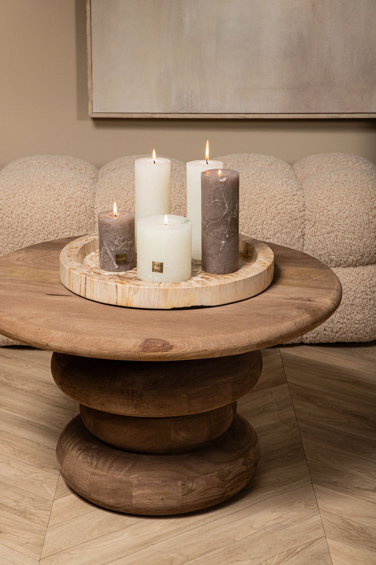 Salontafel Keven Naturel Mango Hout Ribbed Rond PTMD
