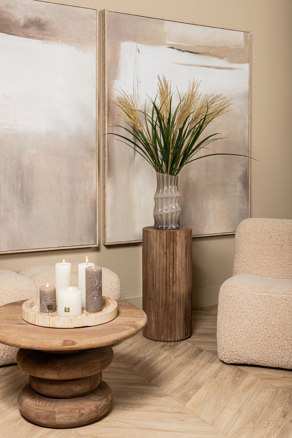 Salontafel Keven Naturel Mango Hout Ribbed Rond PTMD