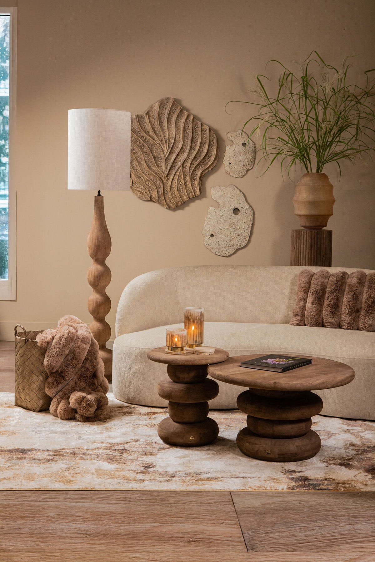 Salontafel Keven Naturel Mango Hout Ribbed Rond PTMD