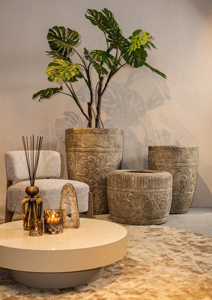 Sasha Cream cement fiber pot flower pattern round S PTMD