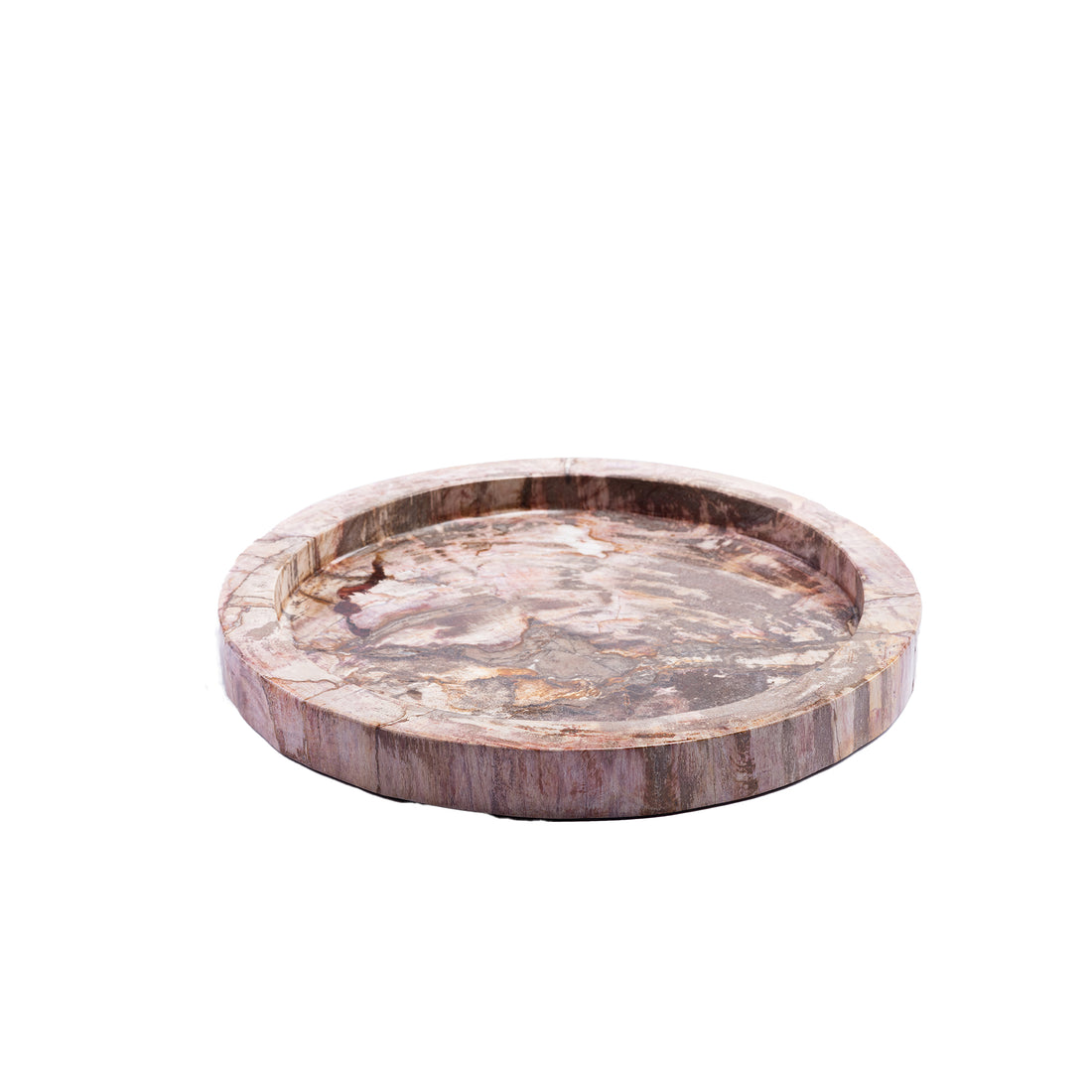 Dice Natural Petrified Wood Round Border Plate PTMD