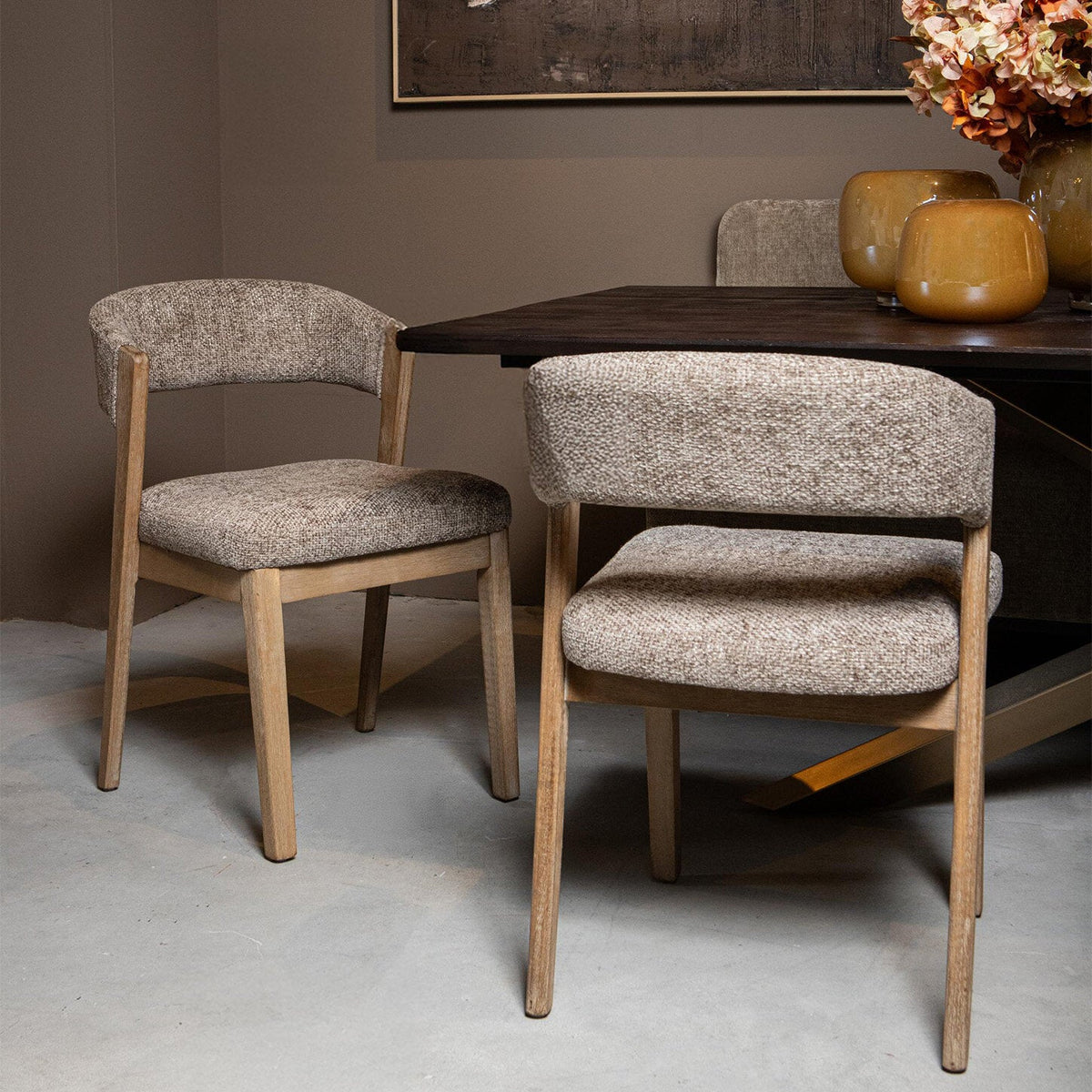 Eetkamerstoel Kael Taupe Legacy 3 Mink Rubberhout Set van 2 PTMD
