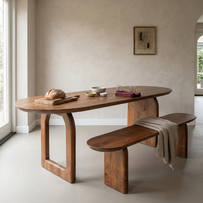 Eetkamerbank Bullnose Bruin Mangohout 200cm Raw Materials